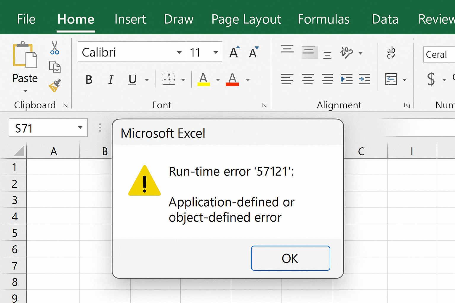 Excel Runtime Error 57121