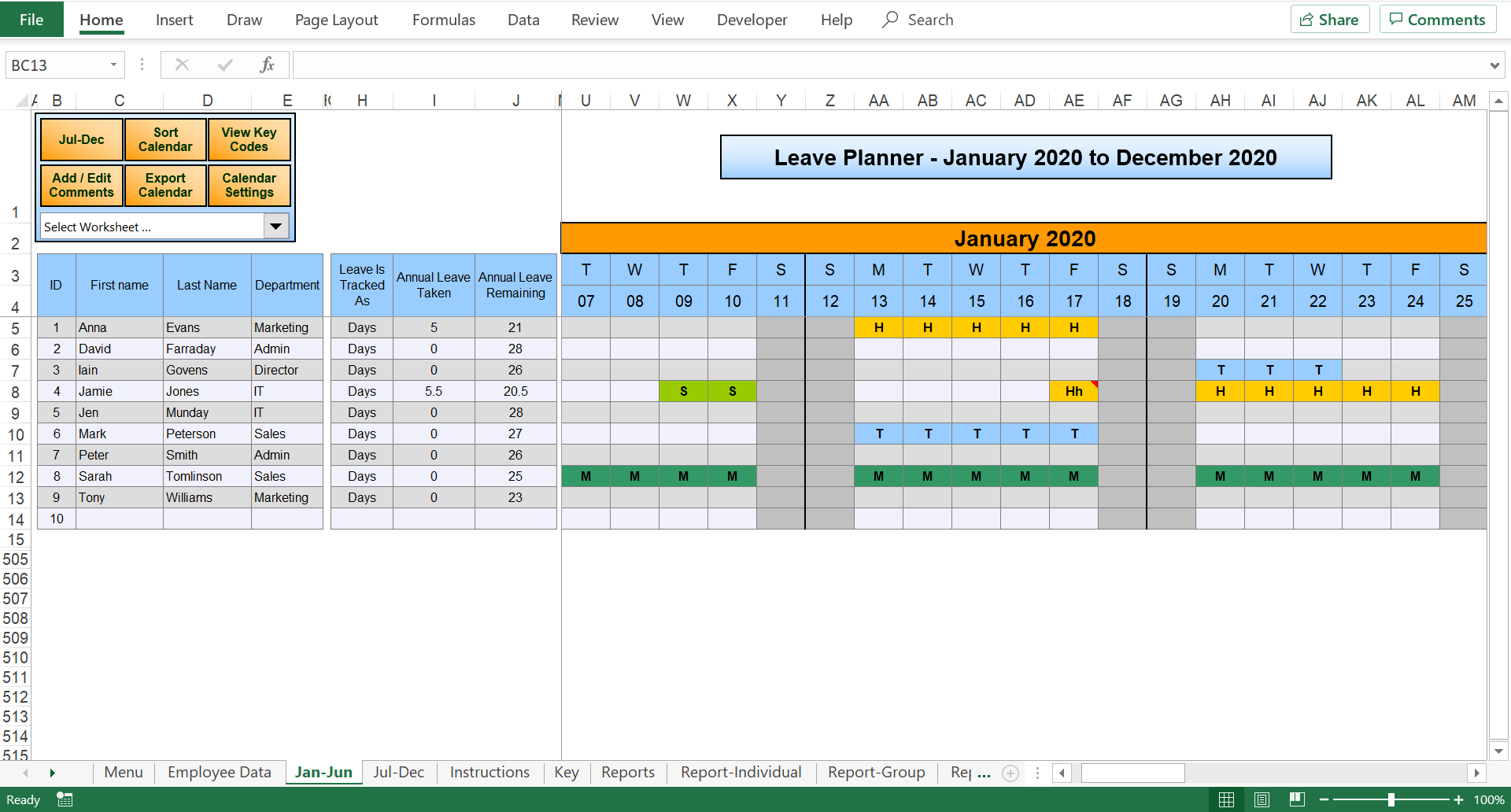 Excel Staff Leave Holiday Planner