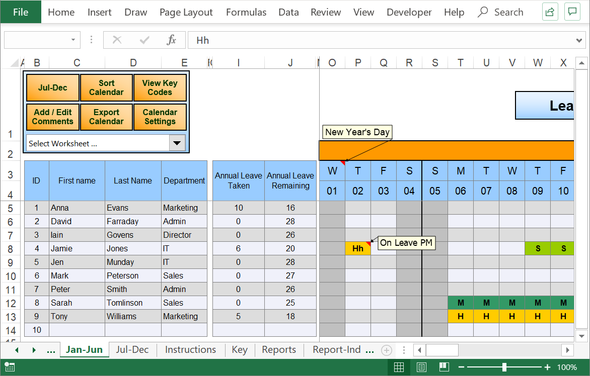 Vacation Chart Excel