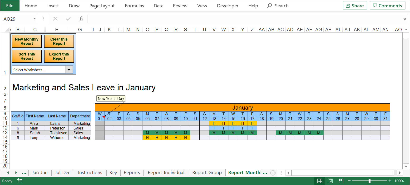 Excel Holiday Planner Staff Holiday Management